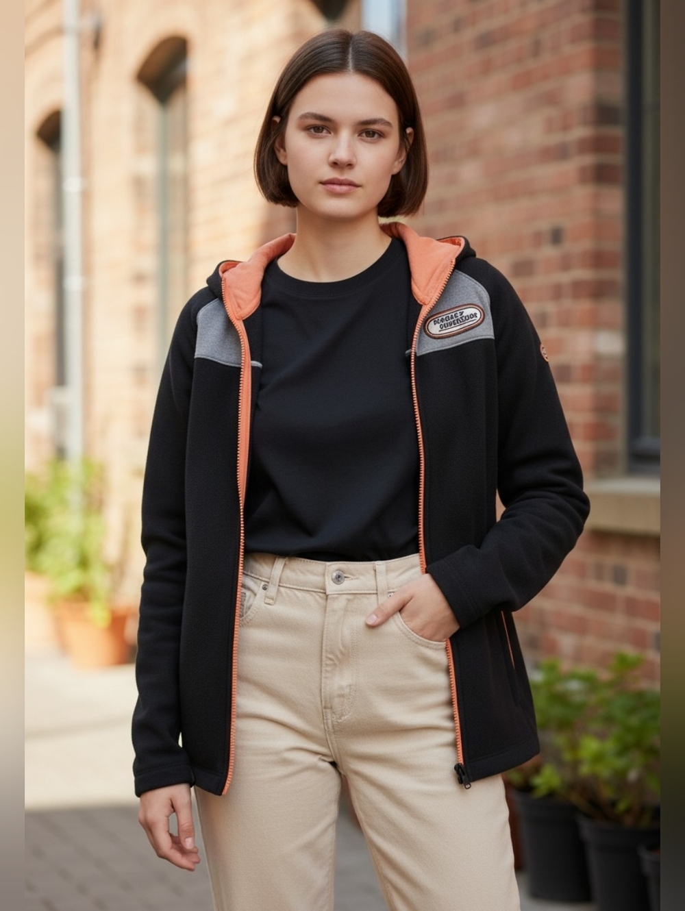 Harley-Davidson Zip Up Black & Orange Jacket Size Medium